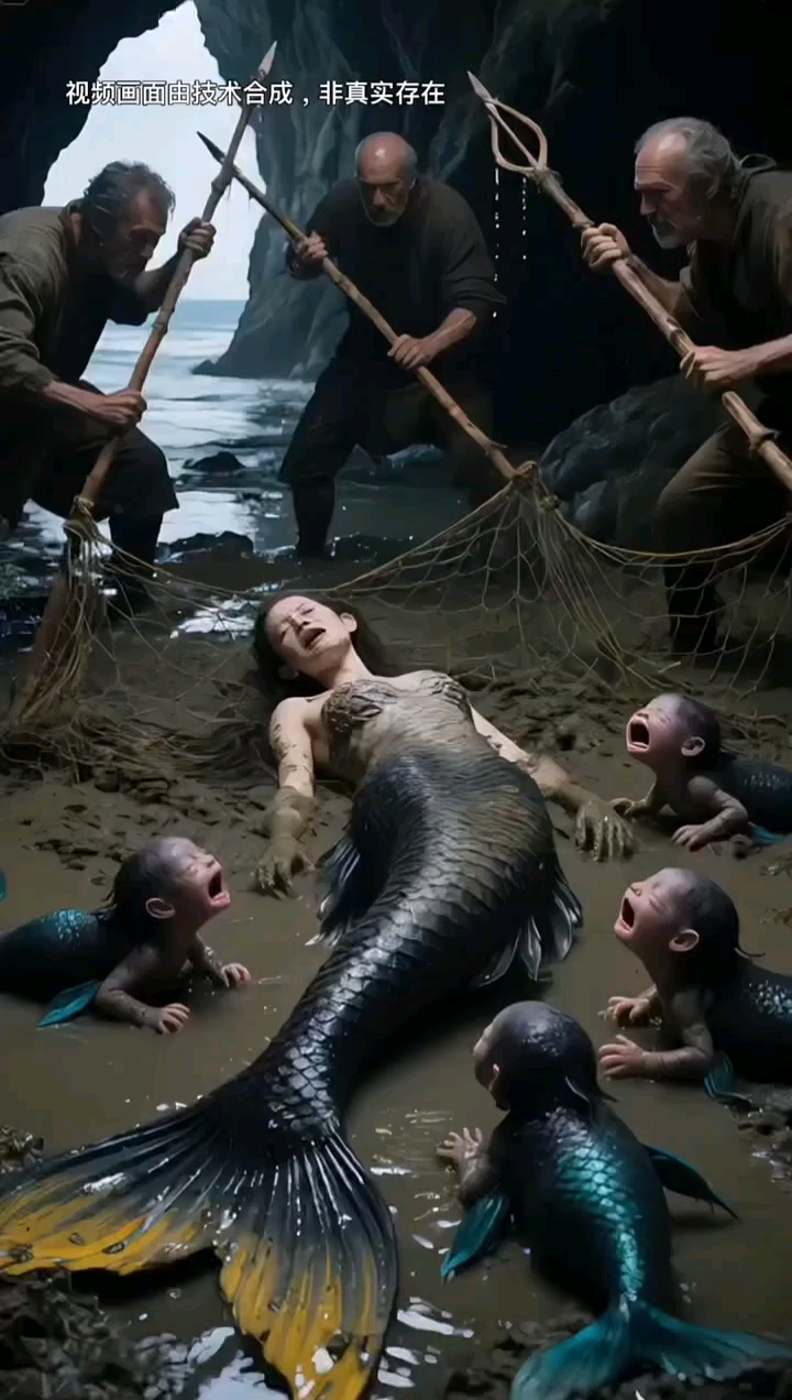 美人鱼生完孩子晕倒在山洞中