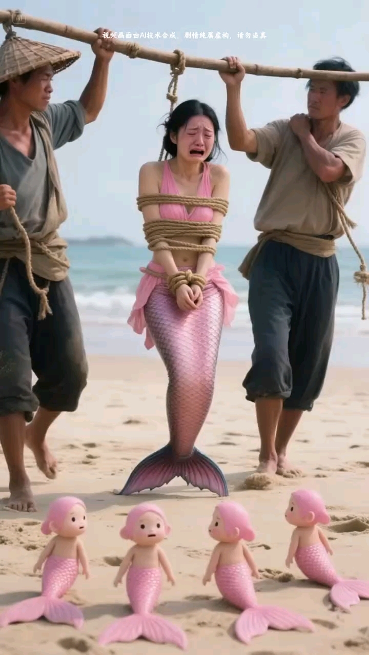美人鱼小宝宝无助的看这妈妈被扛走