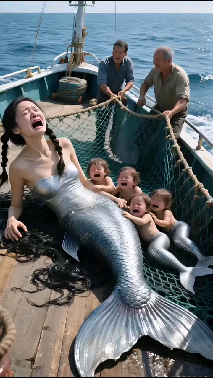 美人鱼在海边被渔民抓到了