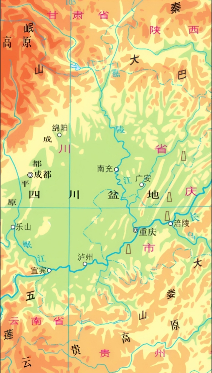 四川盆地和四川省高清地图