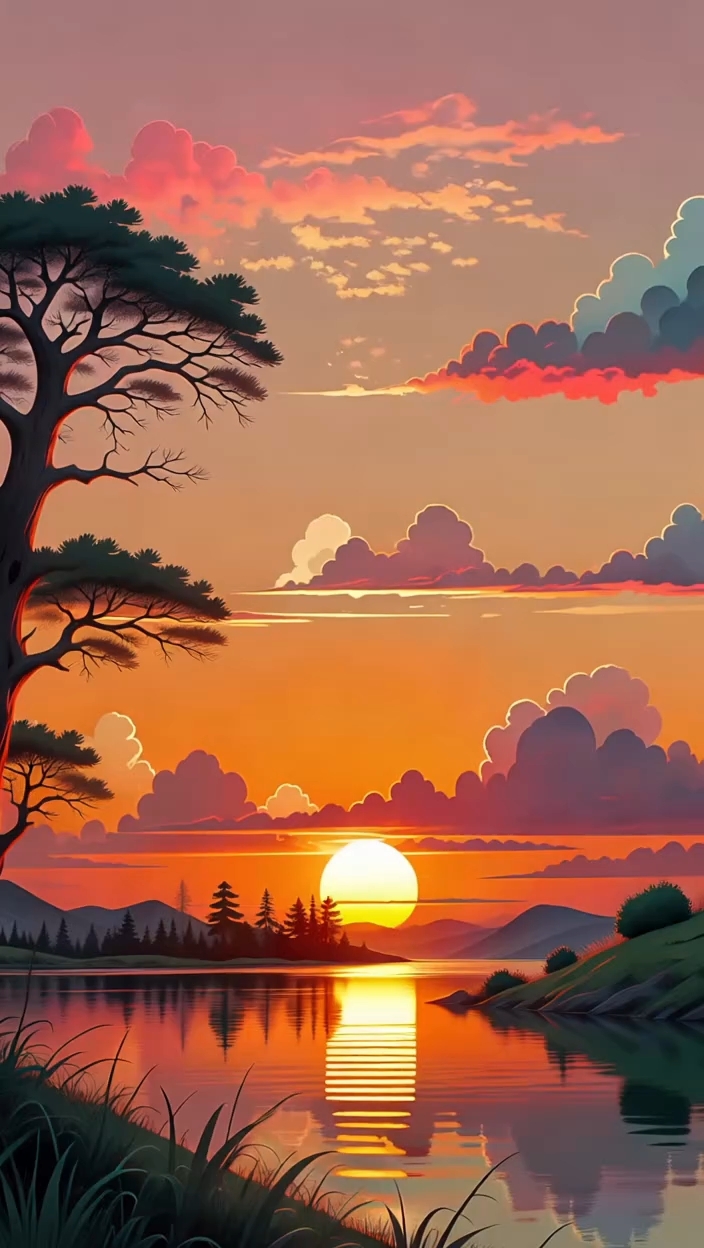 夕阳童话:卡通风日落