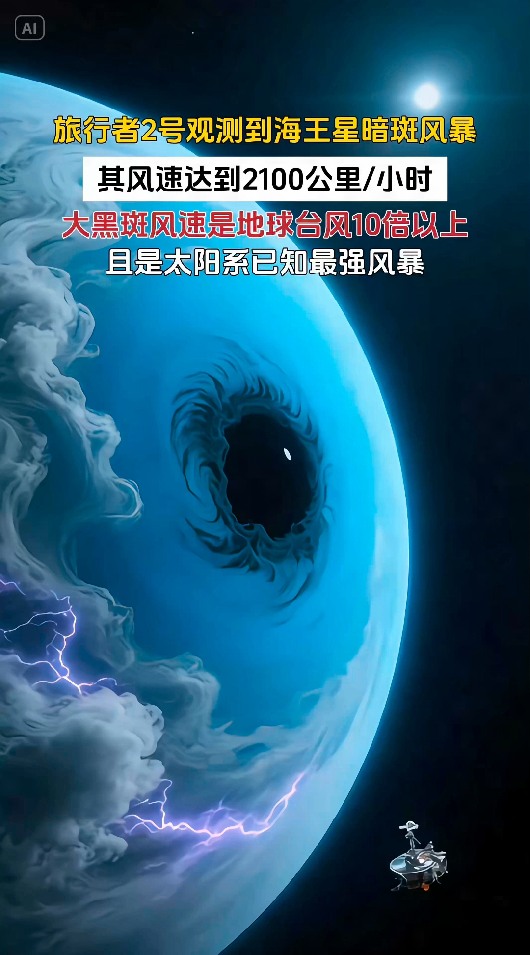 宇宙最强风暴:海王星大黑斑风速破2100km/h