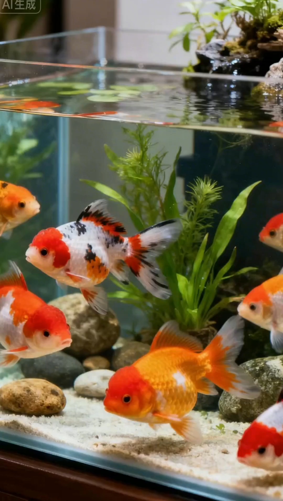 鱼缸里好多漂亮的金鱼!