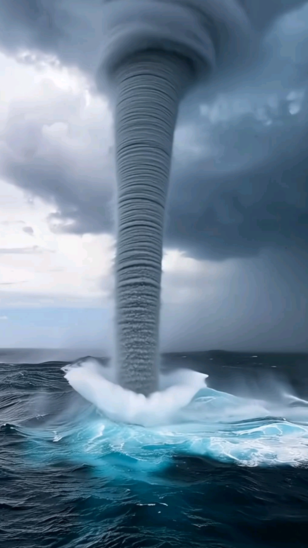 壮观的海上龙卷风卷起千米高螺旋水柱,画面非常震撼