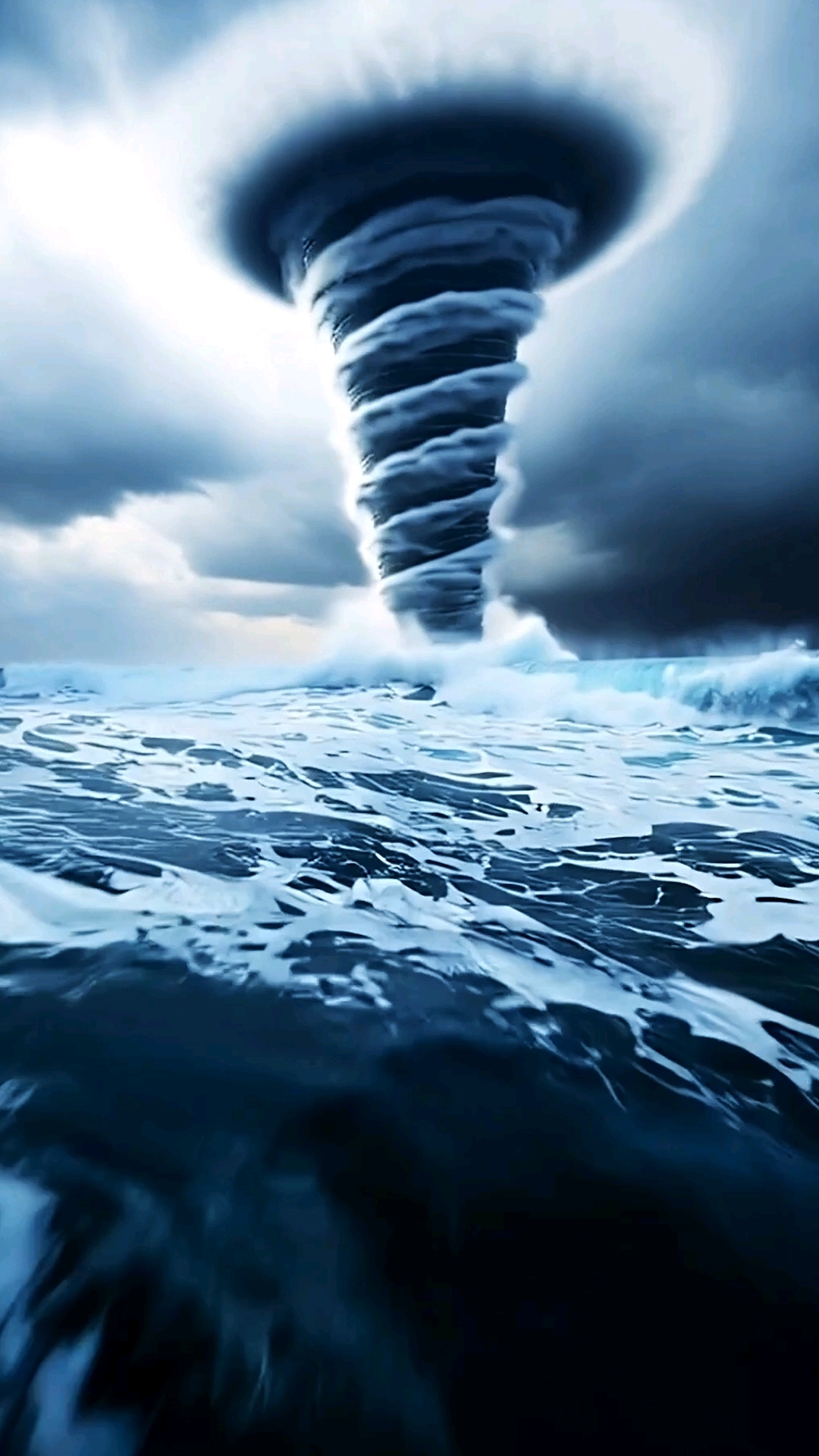 海上巨型海龙卷卷起千米高螺旋水柱,非常震撼的画