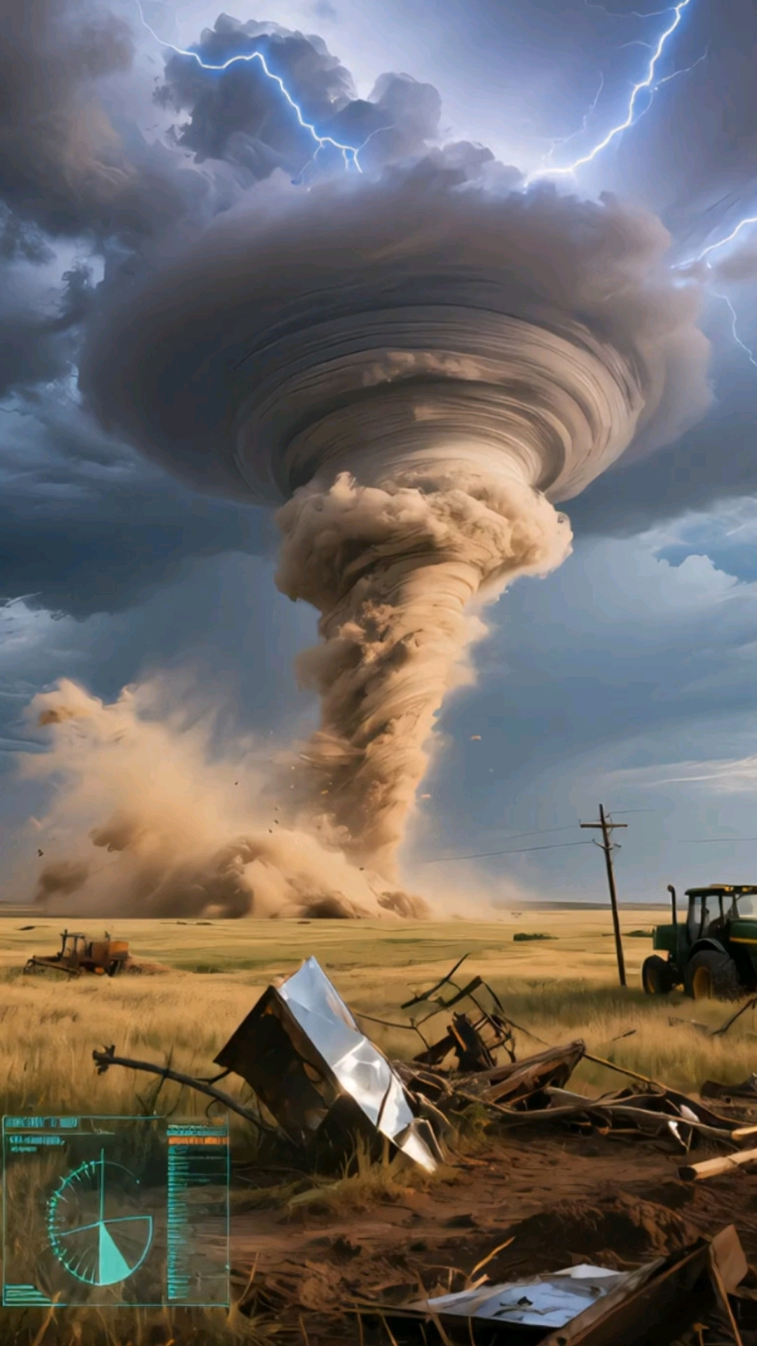 震撼的龙卷风来袭,天空中电闪雷鸣,奇特静观