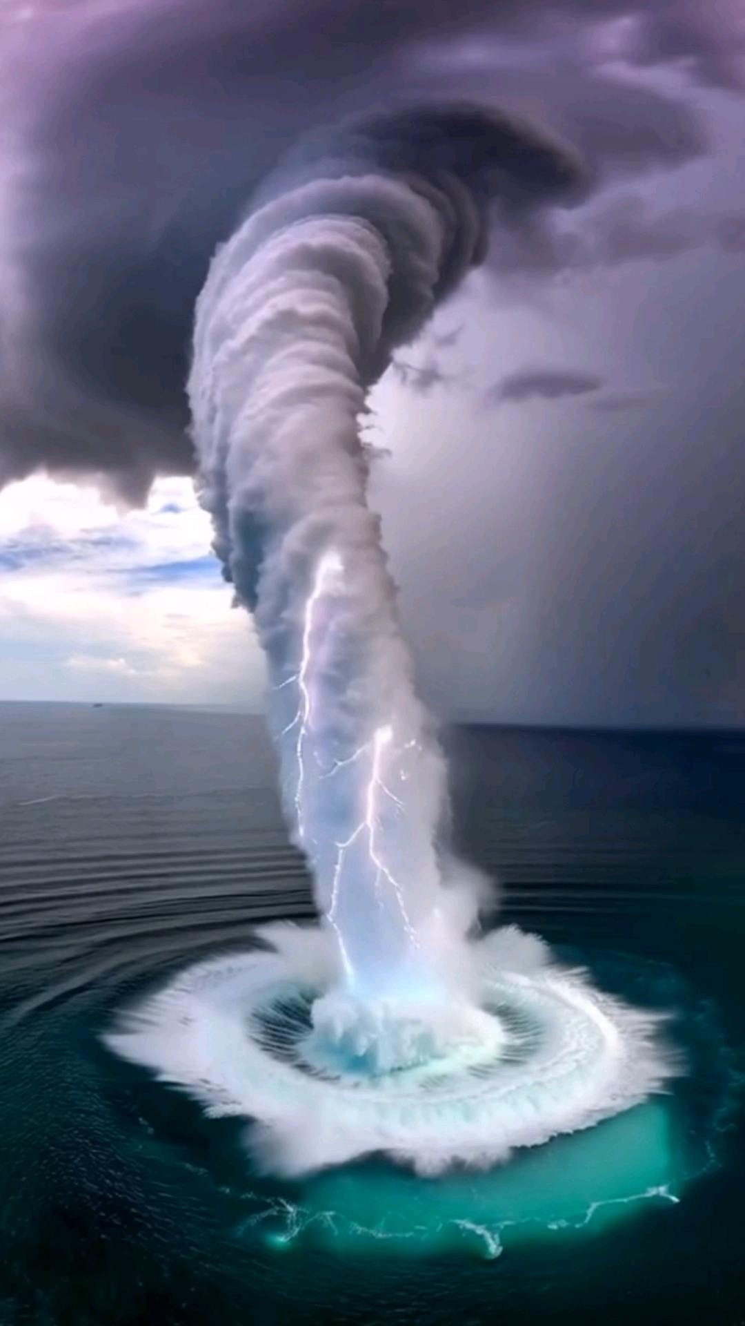 海面巨型龙卷风将海水拧成千米高螺旋水柱