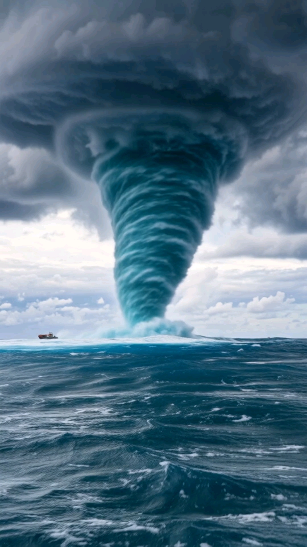 海面上的巨型风暴形成巨大螺旋水柱