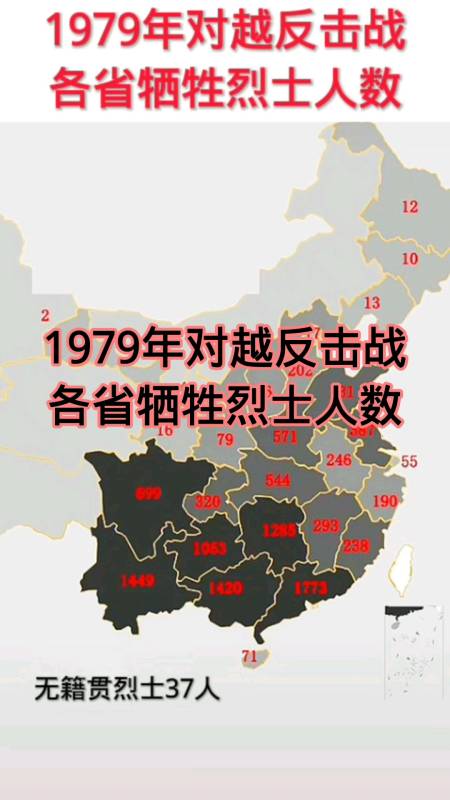 1979年對越自衛反擊戰各省犧牲烈士人數