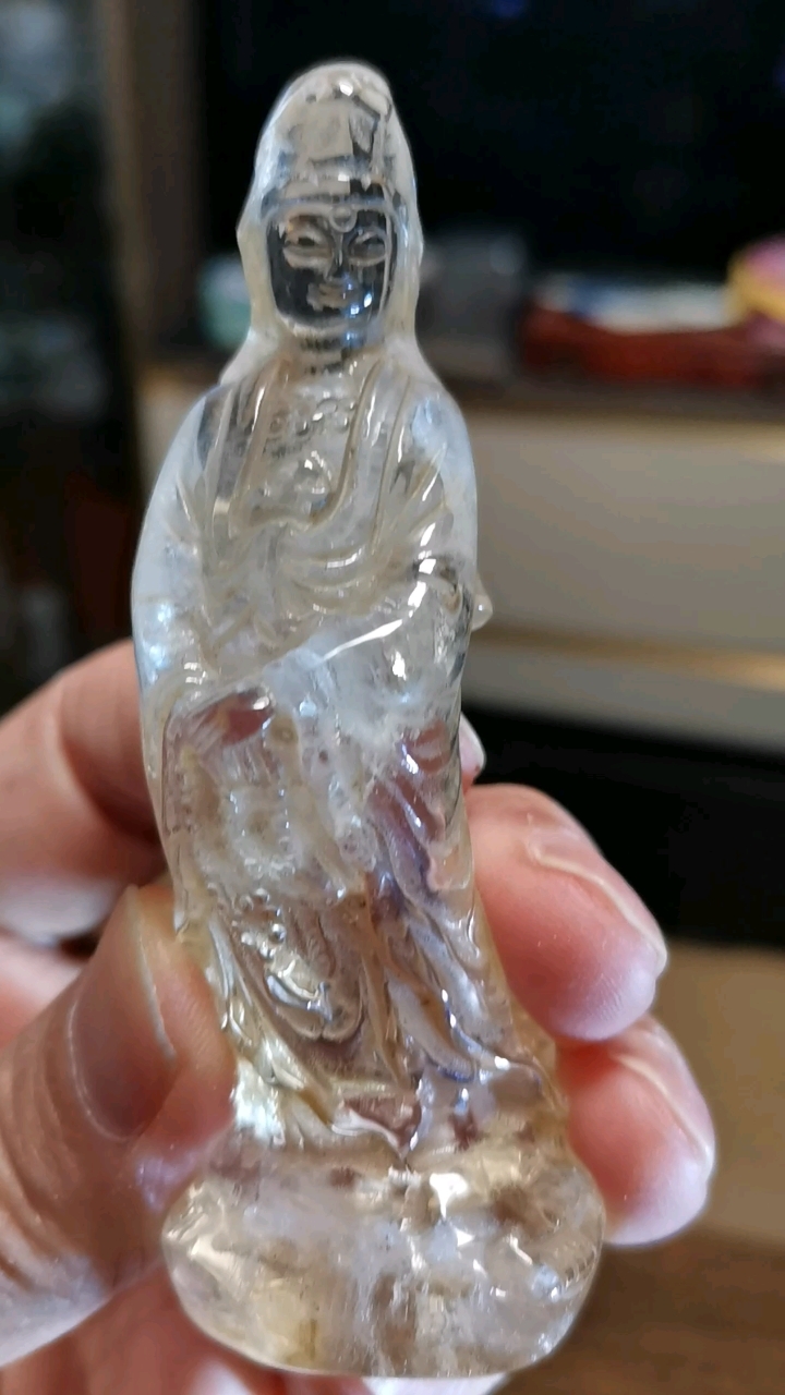 旧藏老水晶观世音雕象