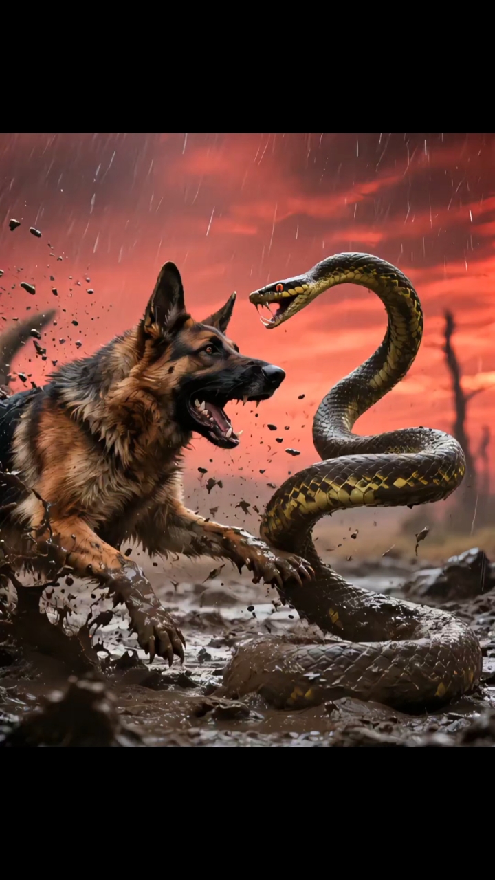 疯狂的狗与凶猛的蛇互相打斗