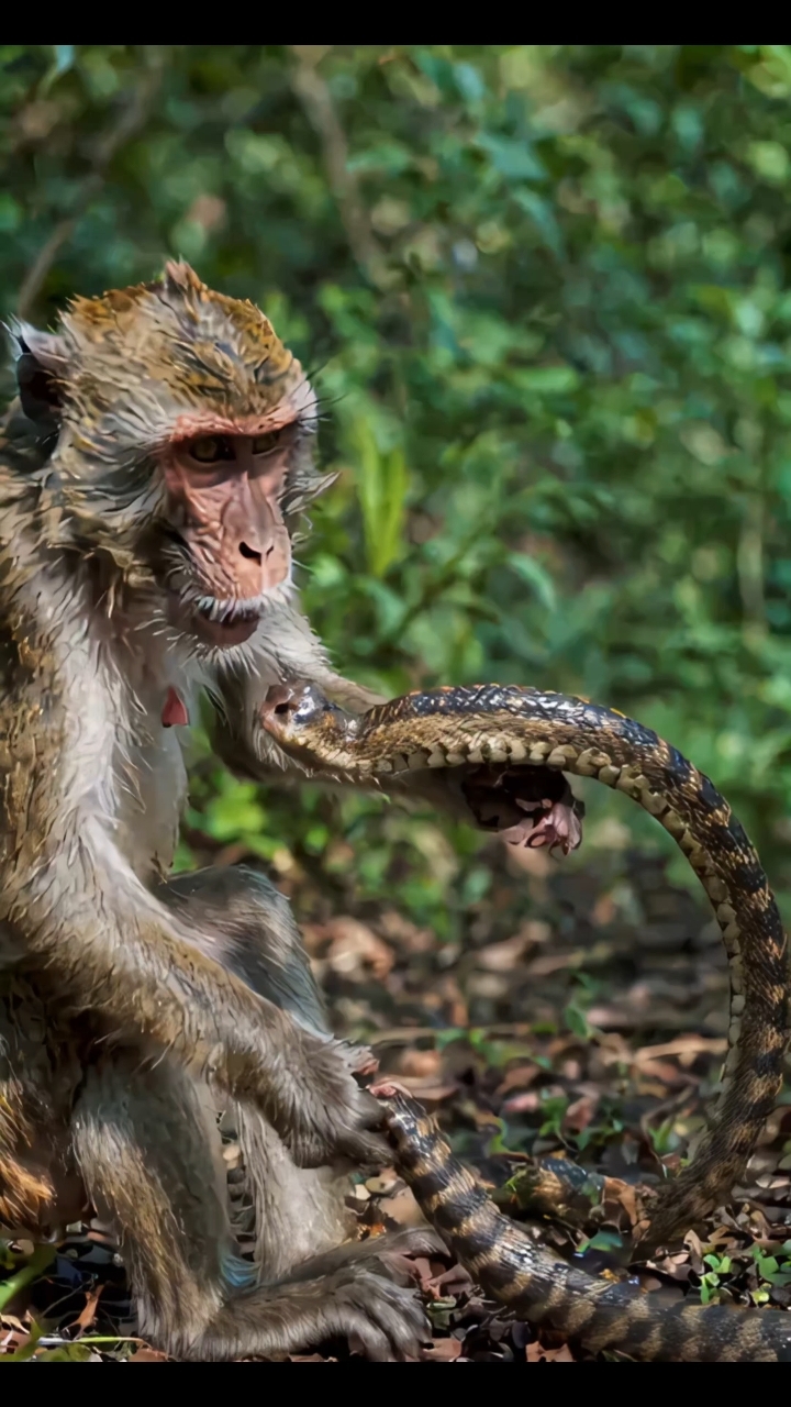 猴子和蛇对峙,蛇甘拜下风