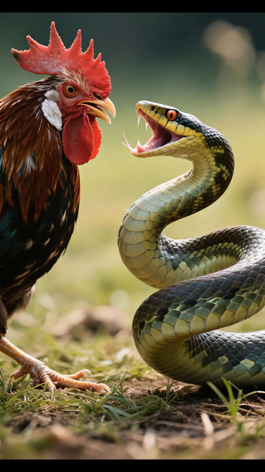 蛇面对大公鸡,甘拜下风