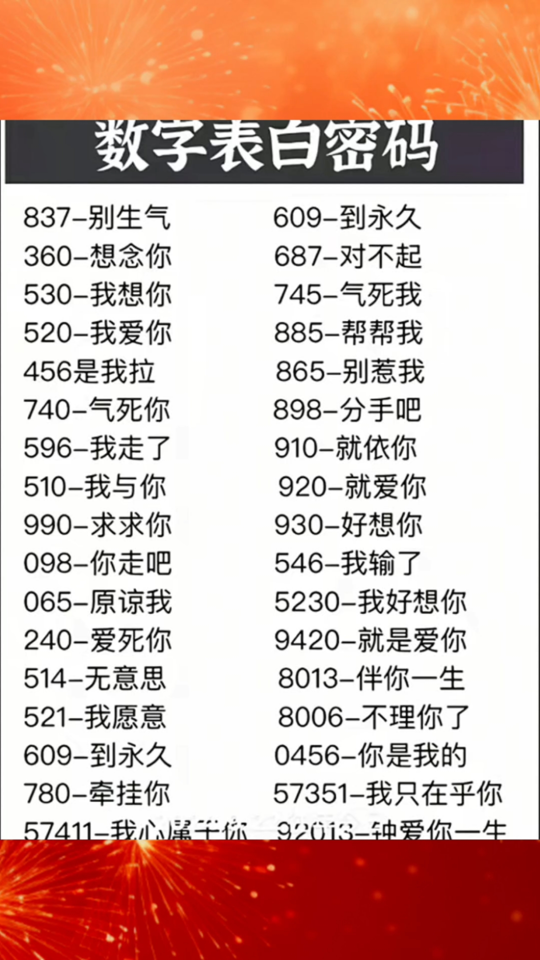 爱情数字表白密码
