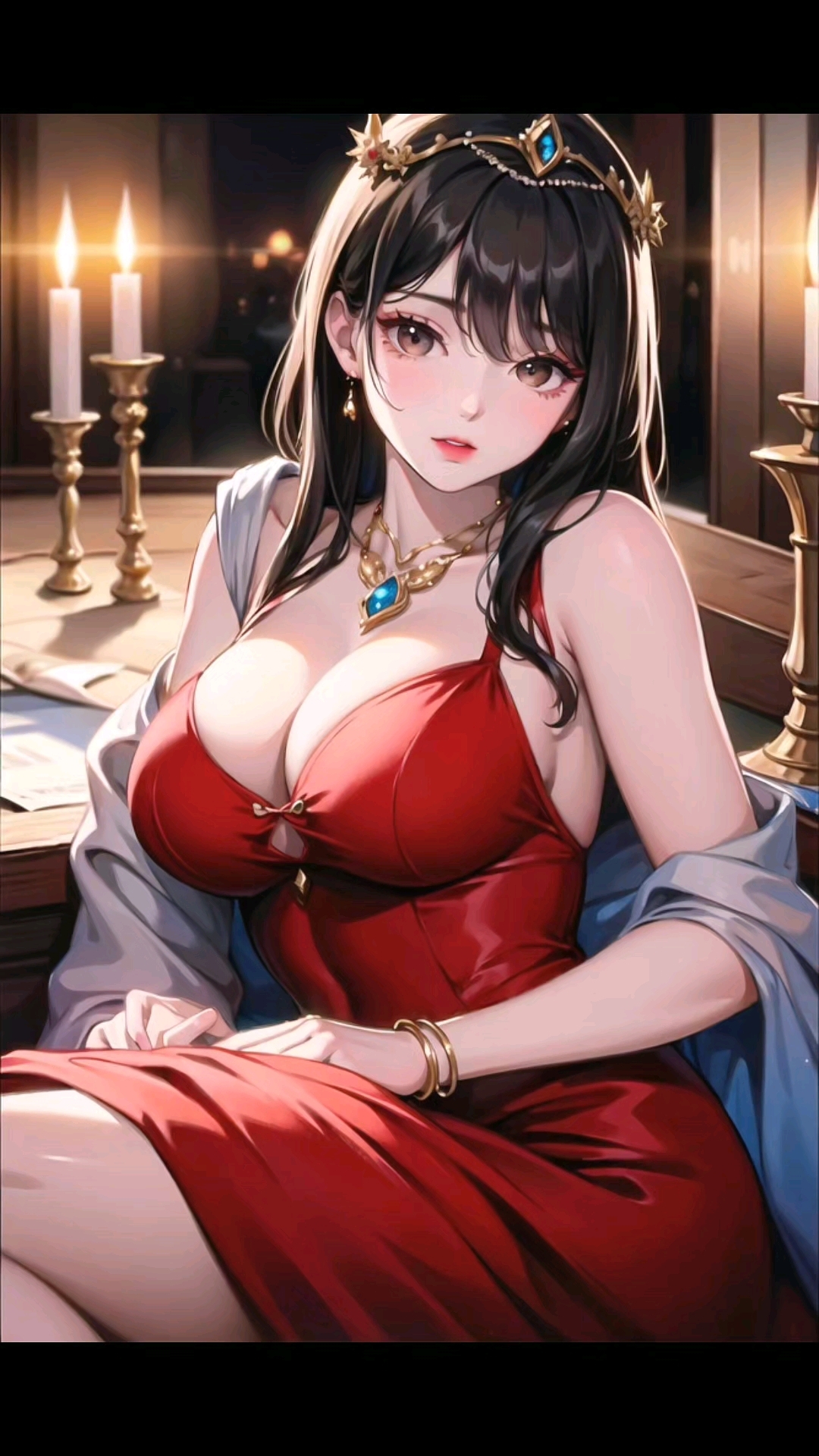 ai绘画美图:夜色温柔,红色礼裙,妖娆美女