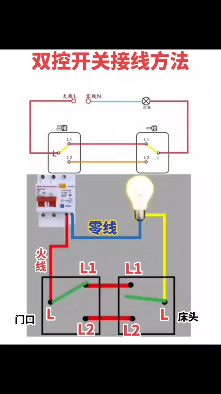 两位双控开关接线图图片