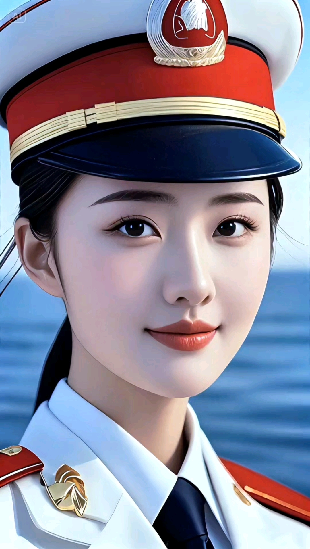 英姿飒爽的海军女军官,笑靥如花