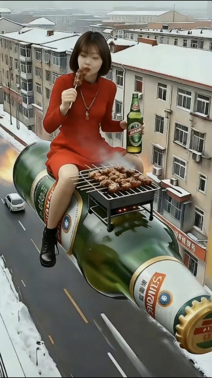 这才叫"沉浸式"吃烧烤!坐啤酒瓶飞着炫,谁看了不羡慕
