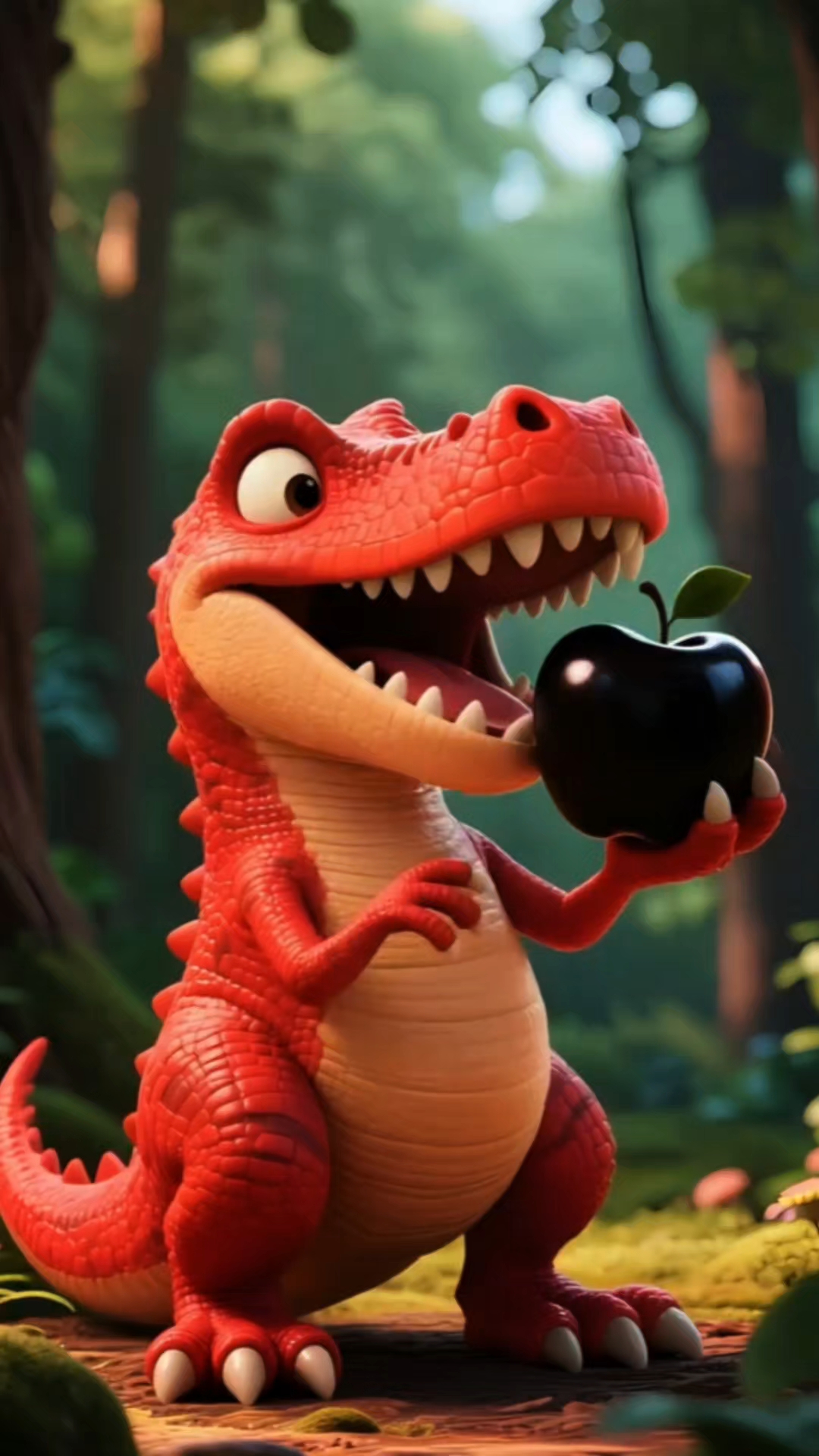 霸王龙宝宝吃了一口黑苹果变成坏蛋啦