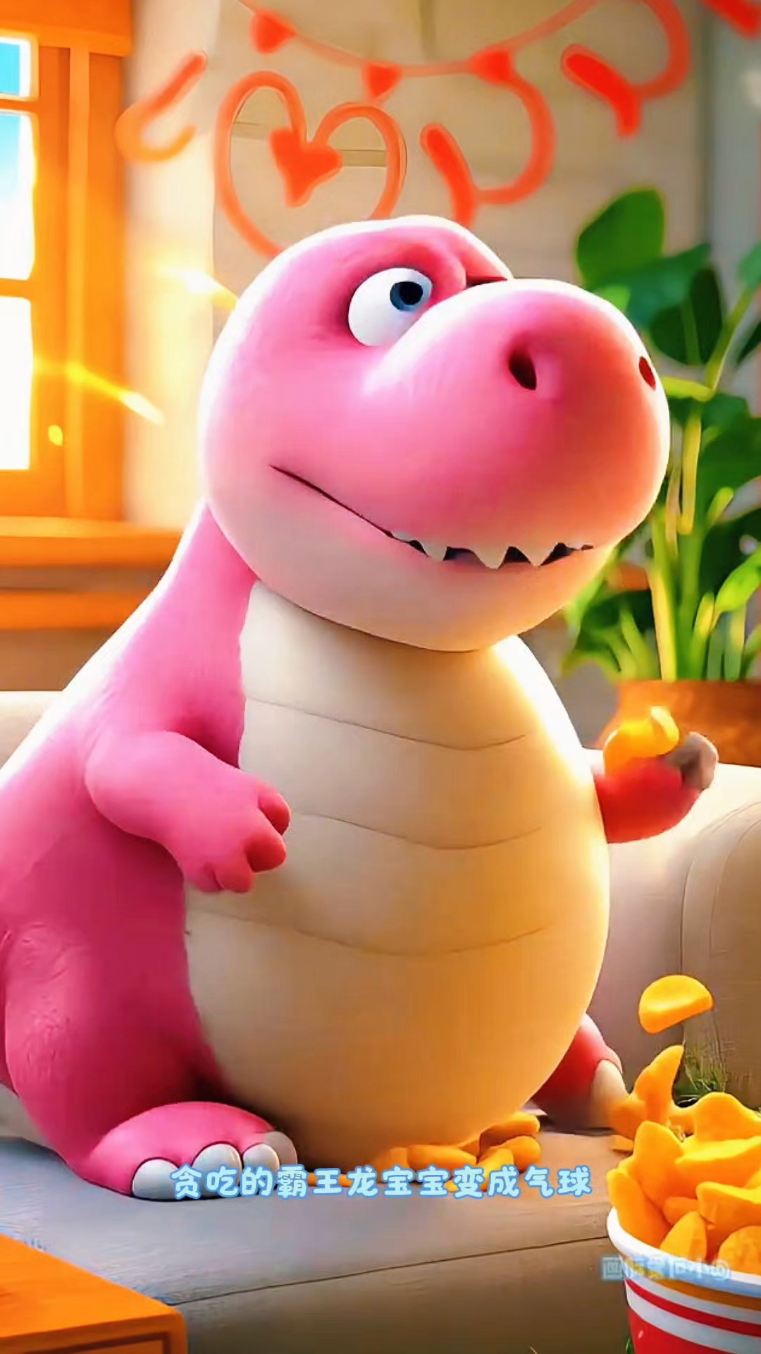 霸王龙宝宝贪吃零食结果肚子变成气球了