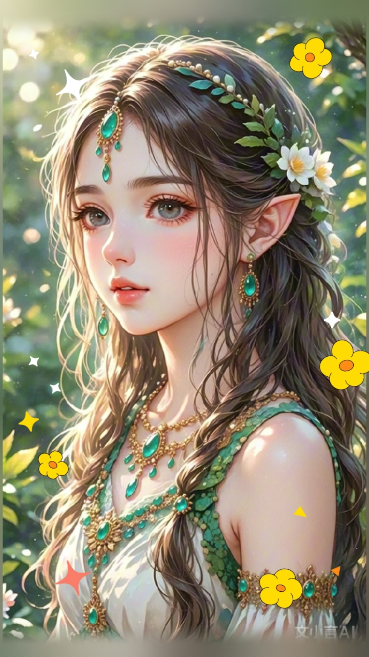 精灵肖像,迷人的美丽女孩,幻想,空灵的光芒,尖耳朵