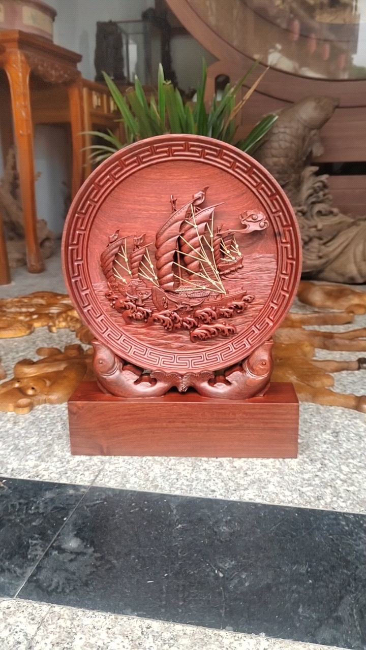 东阳木雕一帆风顺摆件