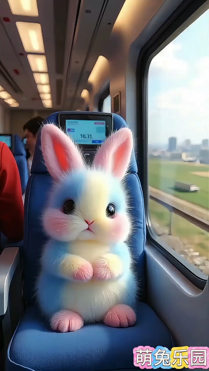 放暑假了,可爱的彩虹小兔兔坐高铁去旅游,小兔子开心的不得了
