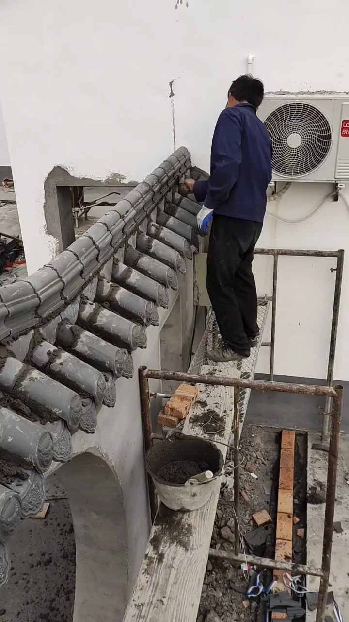 圆弧形围墙小青瓦效果