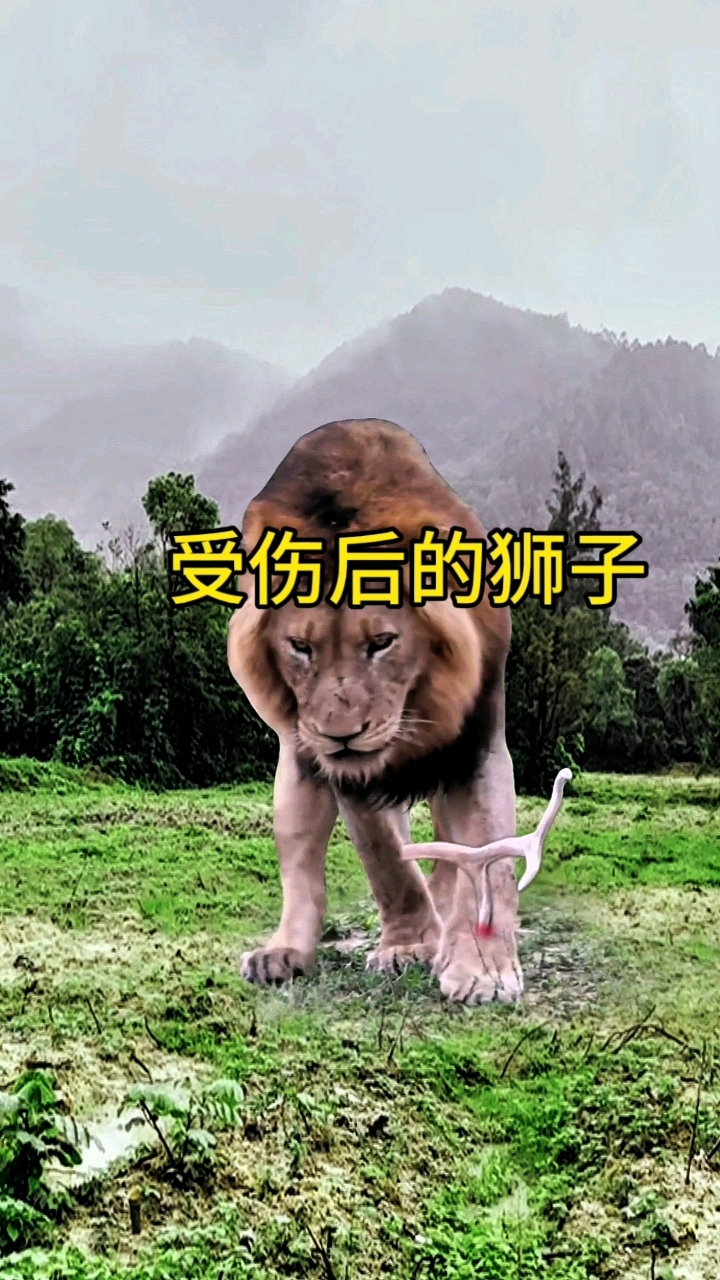 前脚受伤后的狮子!