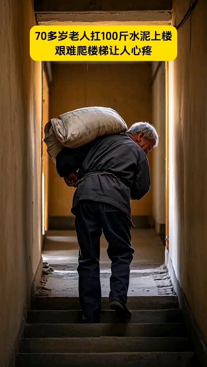 70岁老人抗100斤水泥艰难爬楼让人心疼