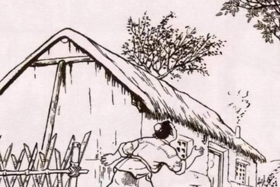 大哥和弟媳正在挖竹笋,弟媳突然跑进一个茅屋,大哥只好跟了进去