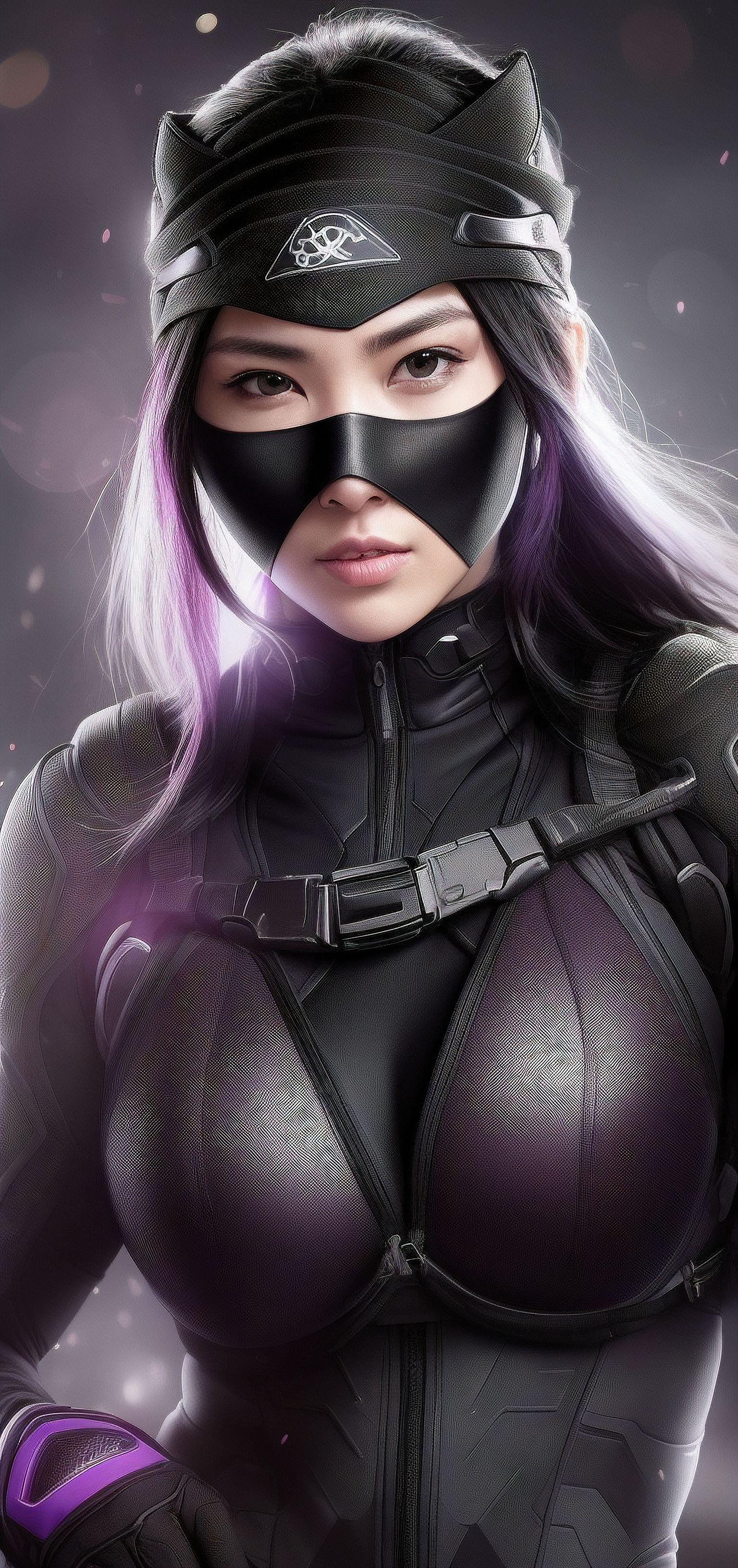 ai绘画壁纸:暗夜中的身影女忍者,4k超清画质