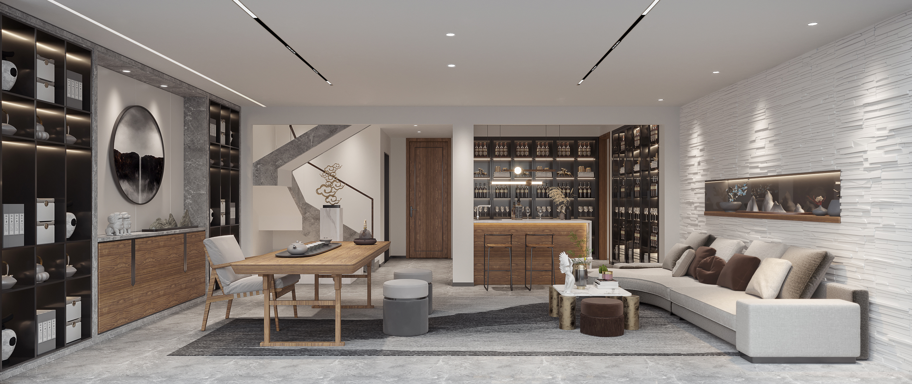 深圳装修:龙岗振业城别墅,现代风与新中式的结合