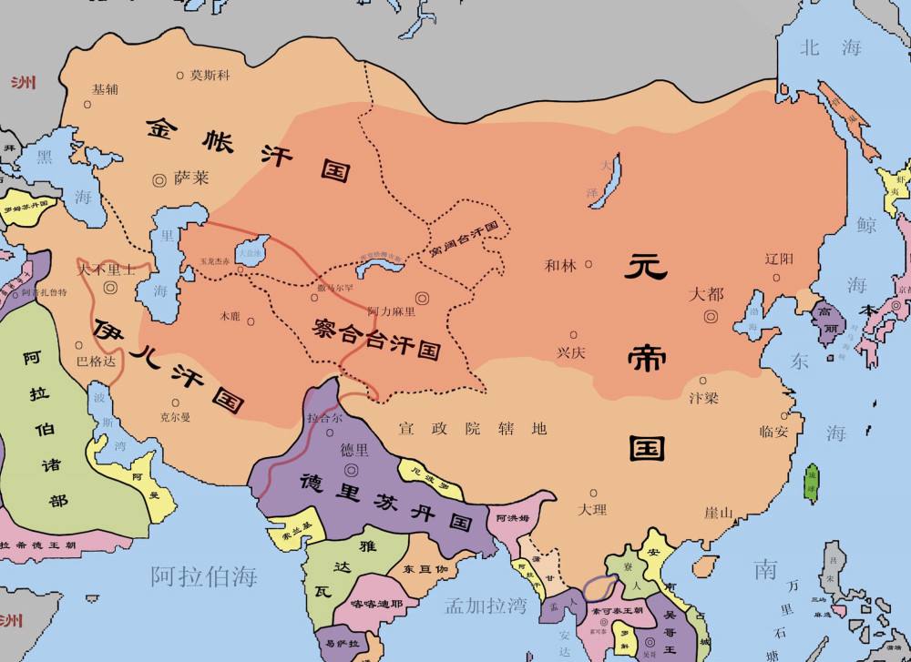 元朝和四大汗国地图图片