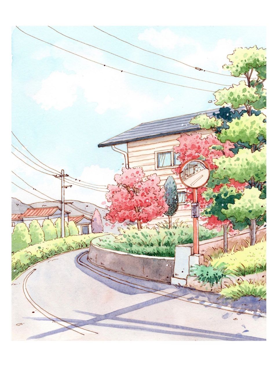 钢笔淡彩|手绘街景水彩风景 附线稿及过程图 水彩纸:宝虹细纹16k 颜料