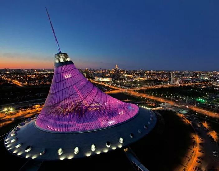 哈萨克斯坦五大地标建筑夜景照明