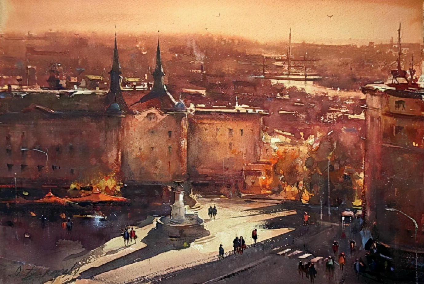 水染的建筑与街道,塞尔维亚水彩画大师dusan djukaric作品(一)