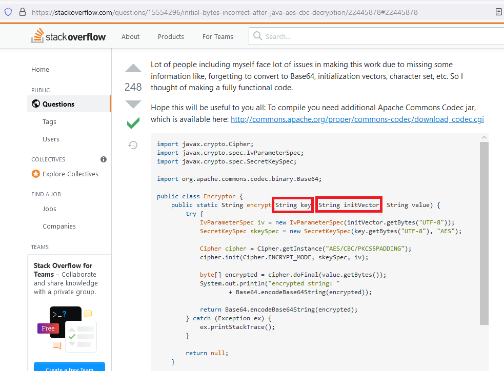 这些流行的stackoverflow加密代码片段