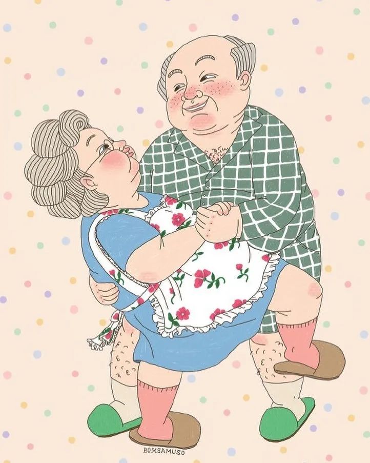 一对恩爱的老夫妻插画︱韩国插画师bomsamuso的作品