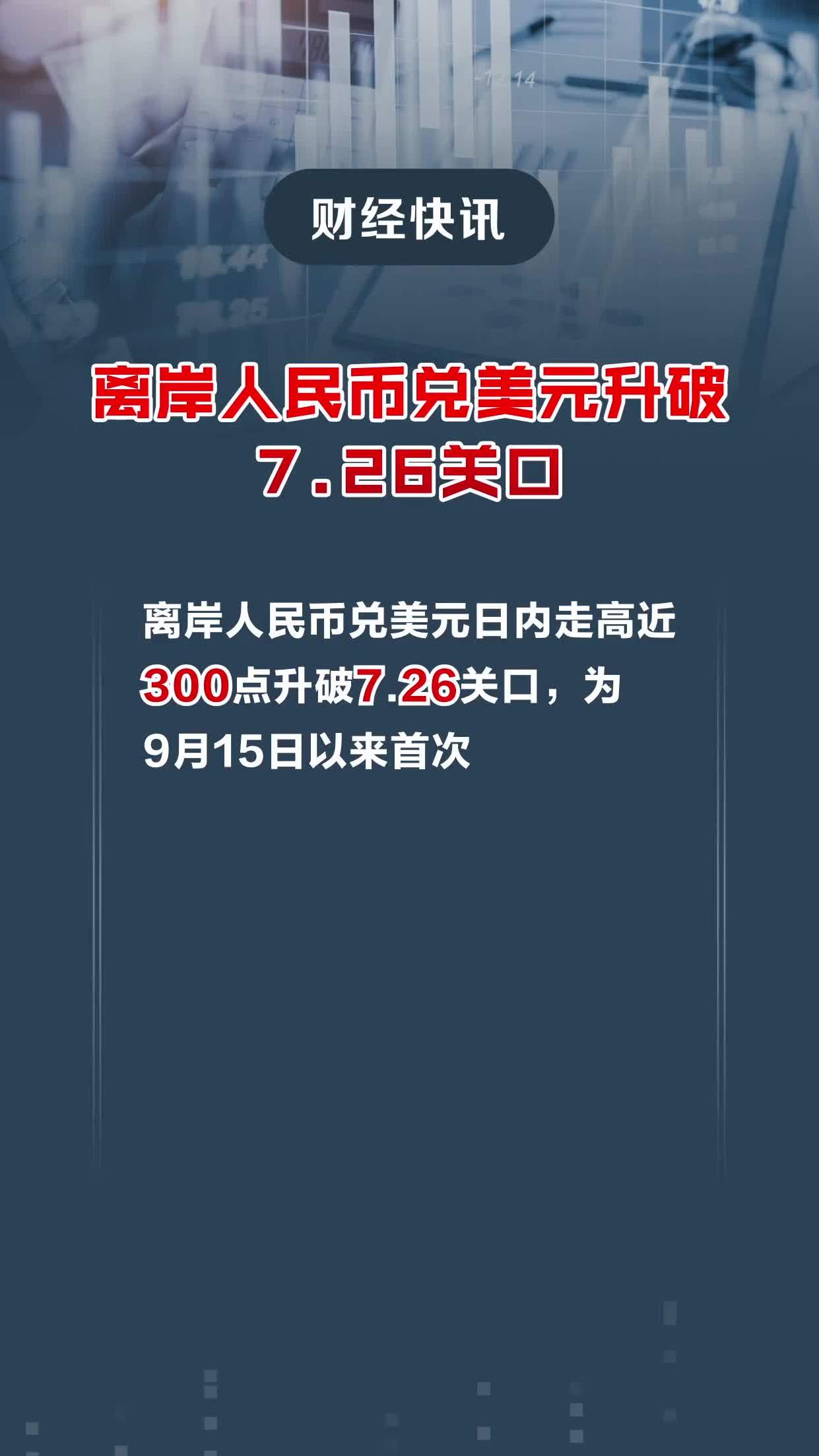 离岸人民币兑美元升破7.26关口-度小视