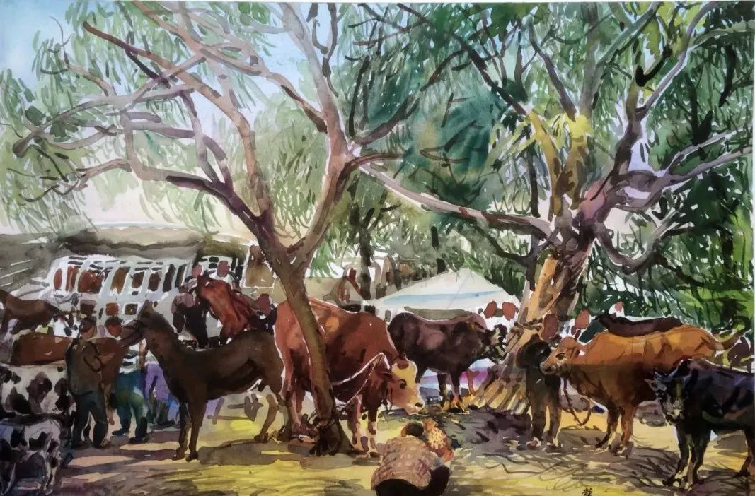 《三月街牛市》 68×50cm