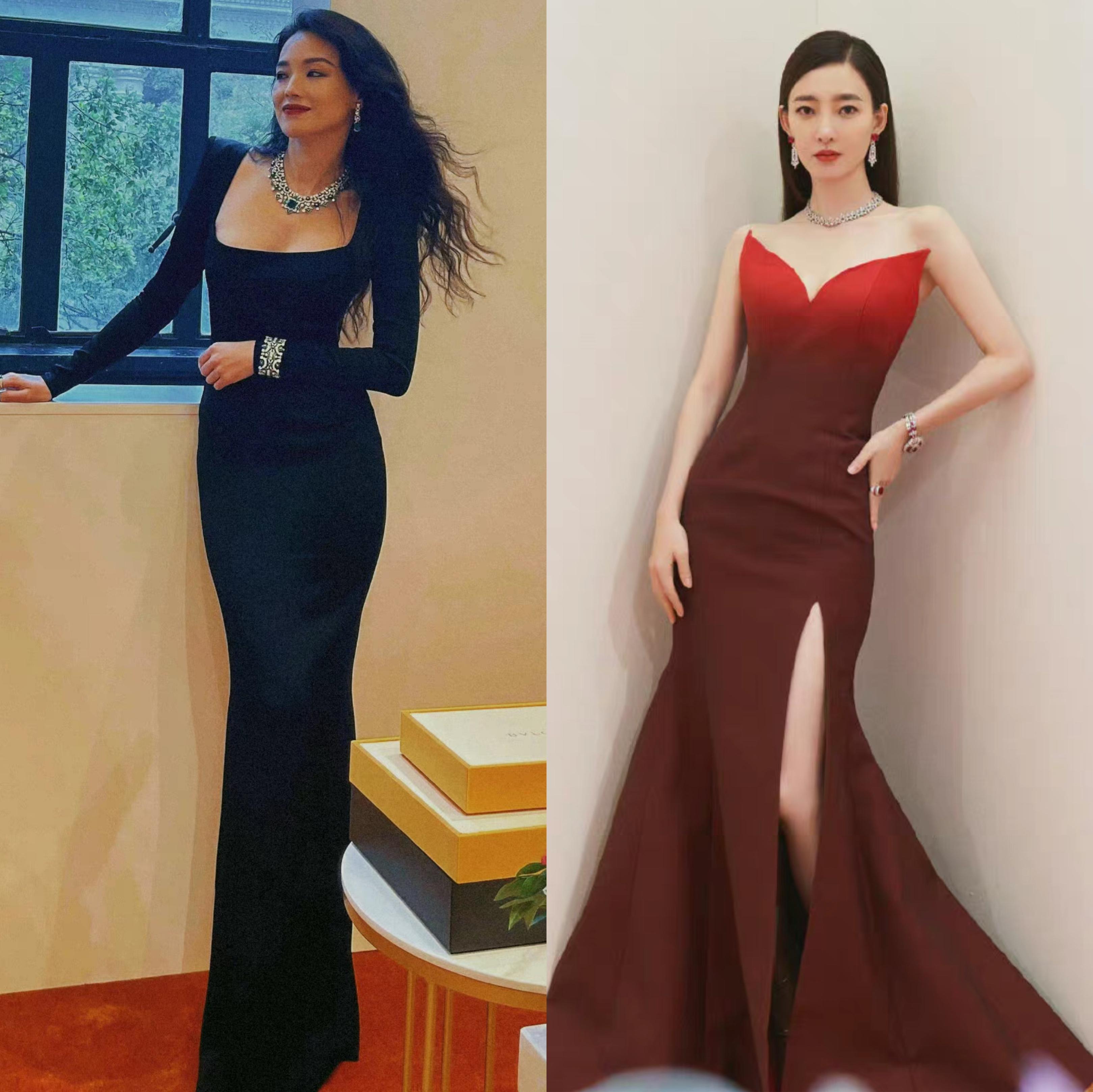 宝格丽红毯女星有多拼舒淇吸气穿贴肚裙赵露思挑战超低领