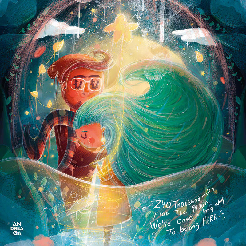 童趣的手绘插画,极具想象力的构图,近似相同的色彩