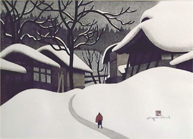 日本近代版画大师斋藤清冬日雪景系列版画作品