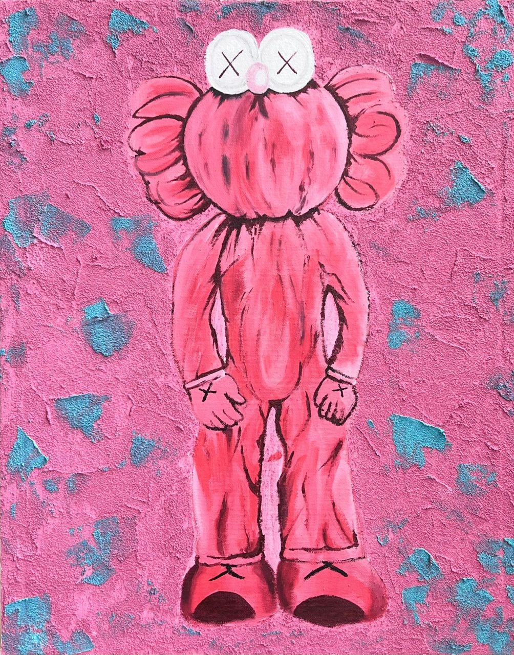 丙烯肌理画 kwas芝麻街 附过程 背景颜色:深红白  绿白  石英砂 kwas