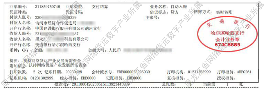 黑龍江網絡貨運產業園訥河園區完成入駐企業首輪扶持獎補資金髮放