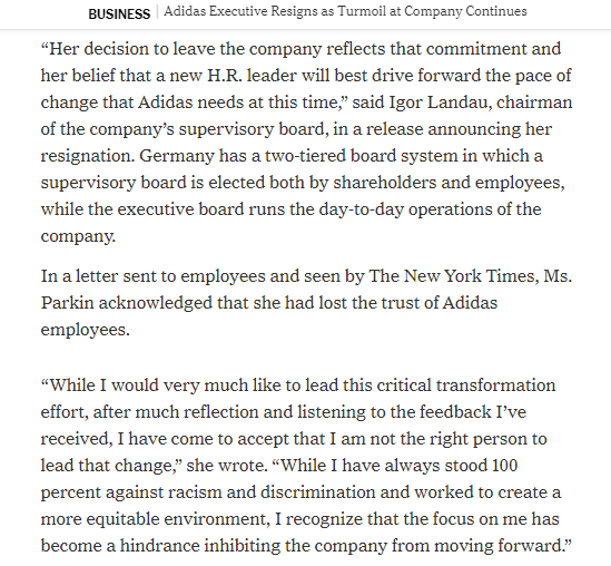 热点阿迪达斯也逃不掉，因“种族主义”问题，涉事英国女高管决定辞职