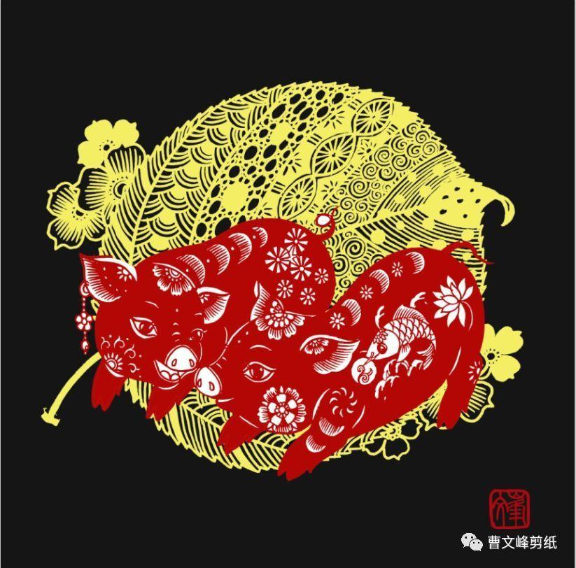 肥猪拱门,财源滚滚,欣赏精美绝伦的金猪剪纸