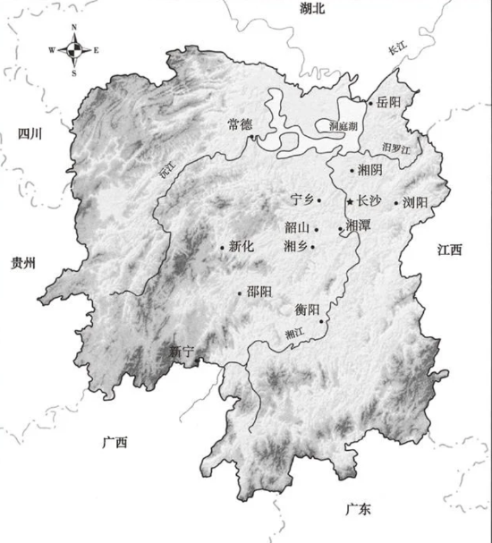 湖南省行政区划图黑白图片