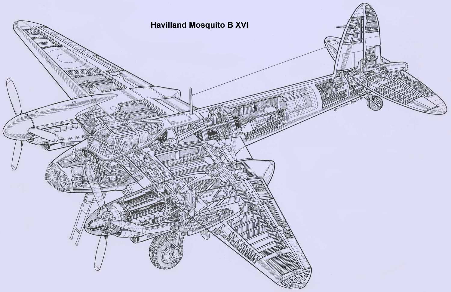 二战英,德军用飞机剖面图(林登·琼斯的画作)